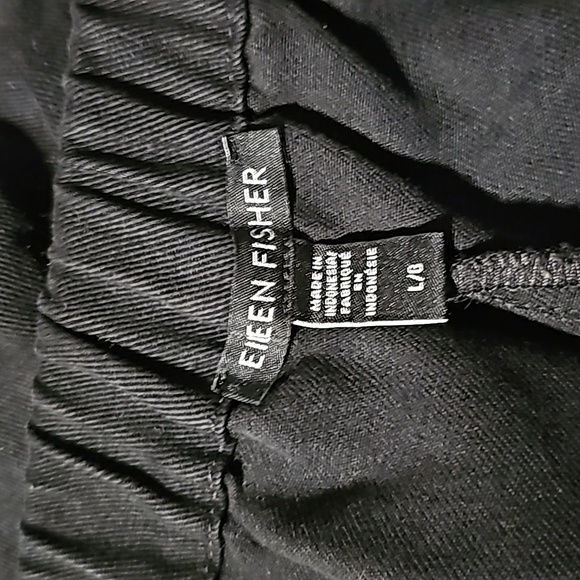 Eileen Fisher Wide Leg Pants Elastic Waist Size Large Black Side Zip Pockets - Picture 6 of 11